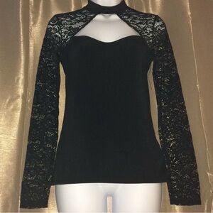 Express Black Lace Sleeve Women's Blouse
